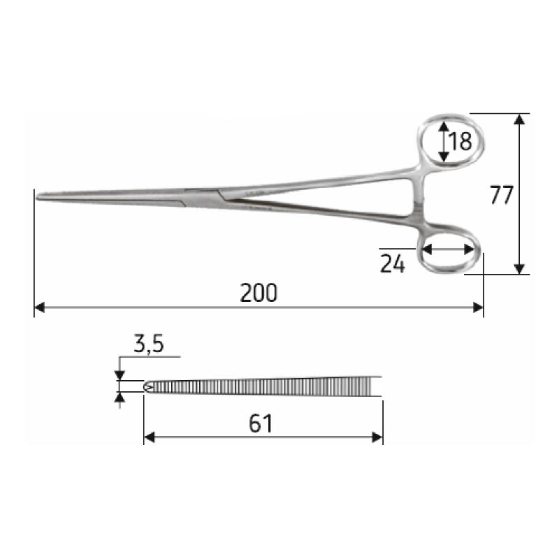 Затискач судинний тонкий Rochester-Ochsner, 20см, прямий, , J-17-720.